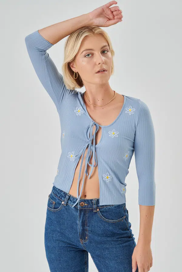 24 colors cardigan with flowers light blue