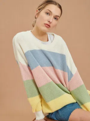 24 colors knitted sweater with pastel stripes