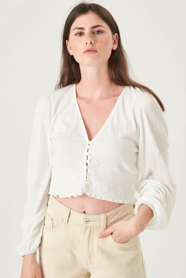24 Colors blouse with puff sleeves white