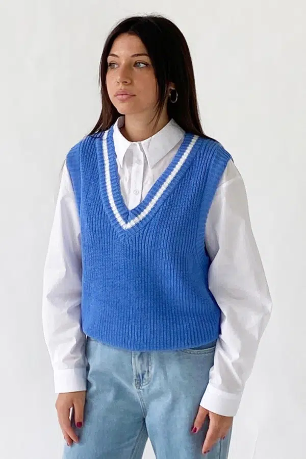 24 Colors knit sweater vest blue