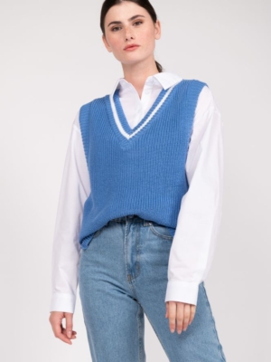 24 Colors knit sweater vest blue