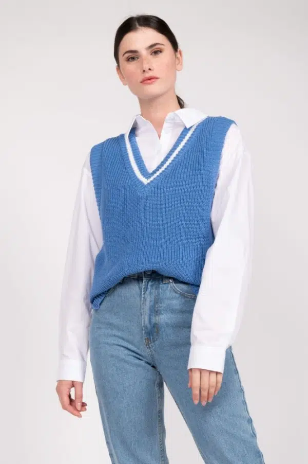 24 Colors knit sweater vest blue