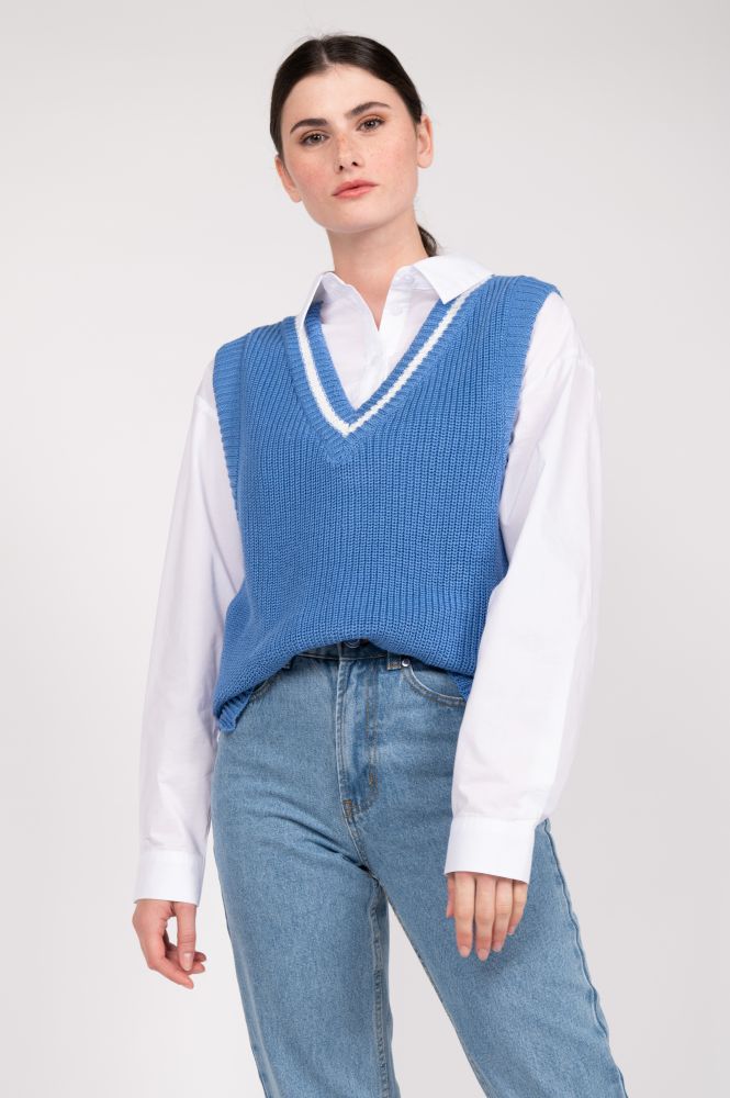 24 Colors knit sweater vest blue
