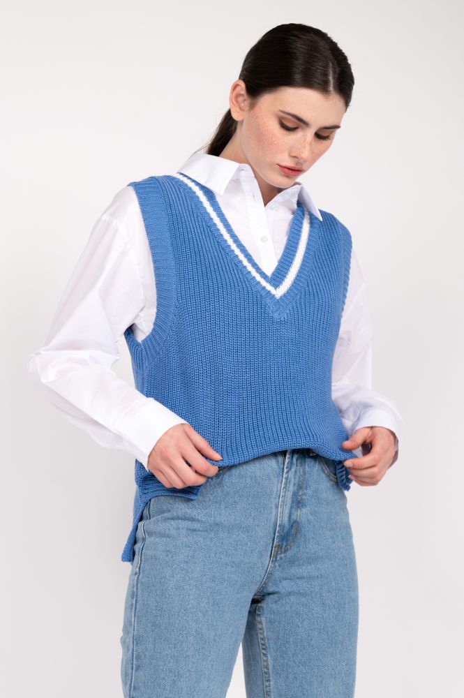 24 Colors knit sweater vest blue 24 Colors knit sweater vest blue