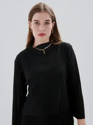 24 Colours Crepe Long Sleeve Shirt Black