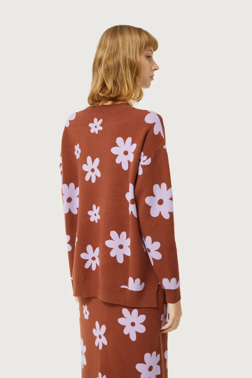 Compania Fantastica Strickpullover Weinrot mit Blumen