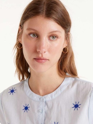 Compania Fantastica Bluse Sonne blau bestickt