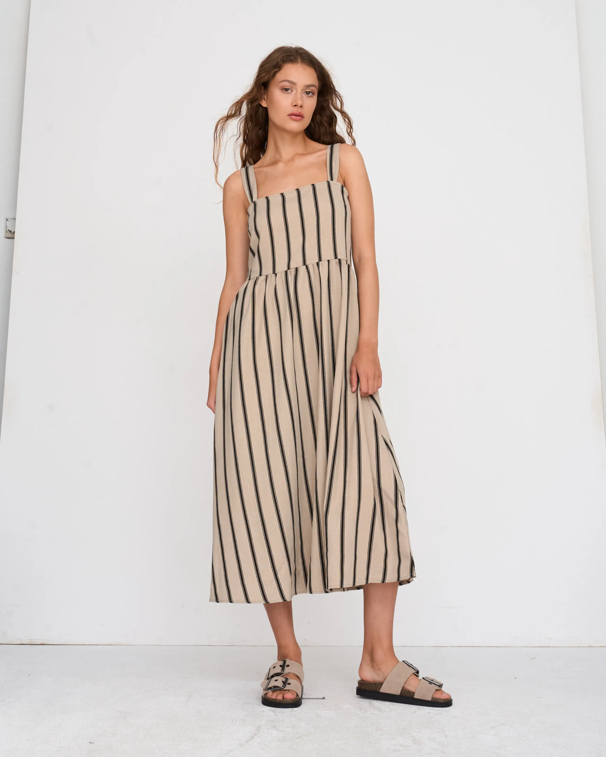 24 Colours Maxikleid beige schwarz gestreift