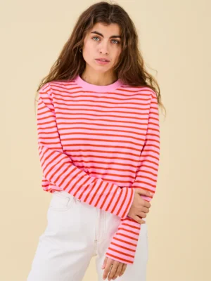 Popeia Langarmshirt Gestreift Pink Rot