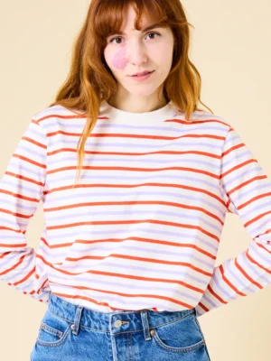 Popeia Langarmshirt Gestreift Lila Rot Weiß