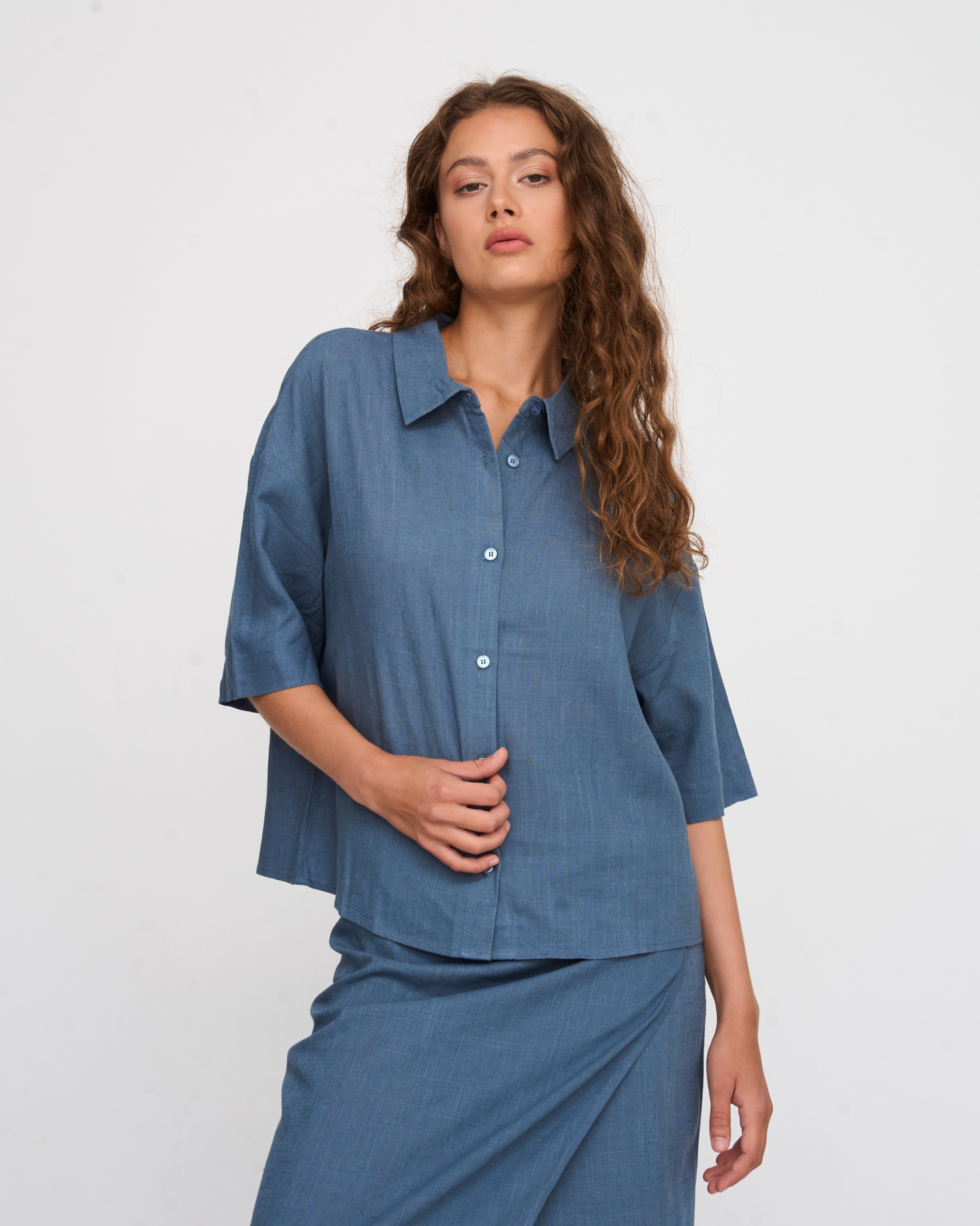 24 Colours Bluse Leinen Blau 24 Colours Bluse Leinen Blau