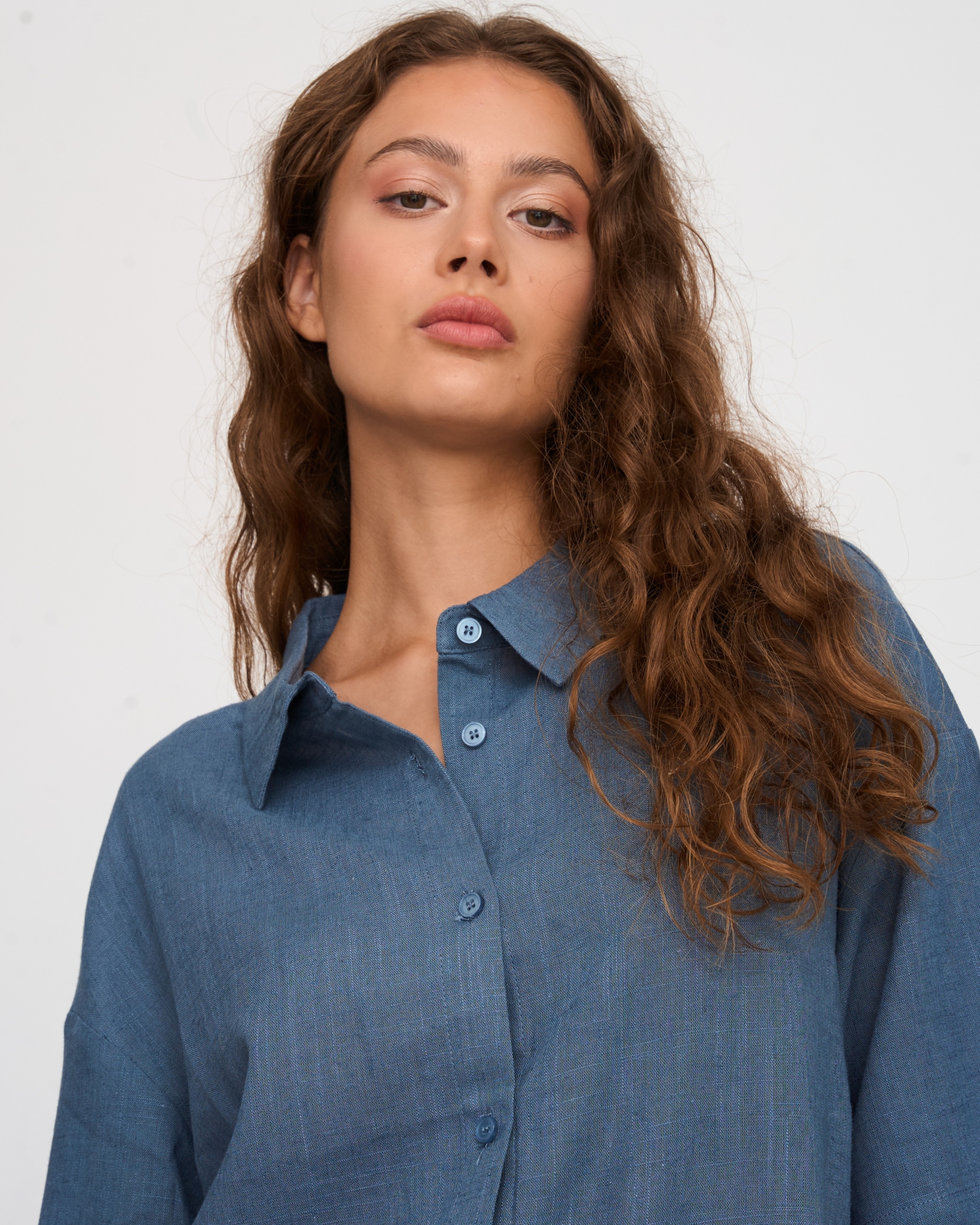24 Colours Bluse Leinen Blau 24 Colours Bluse Leinen Blau