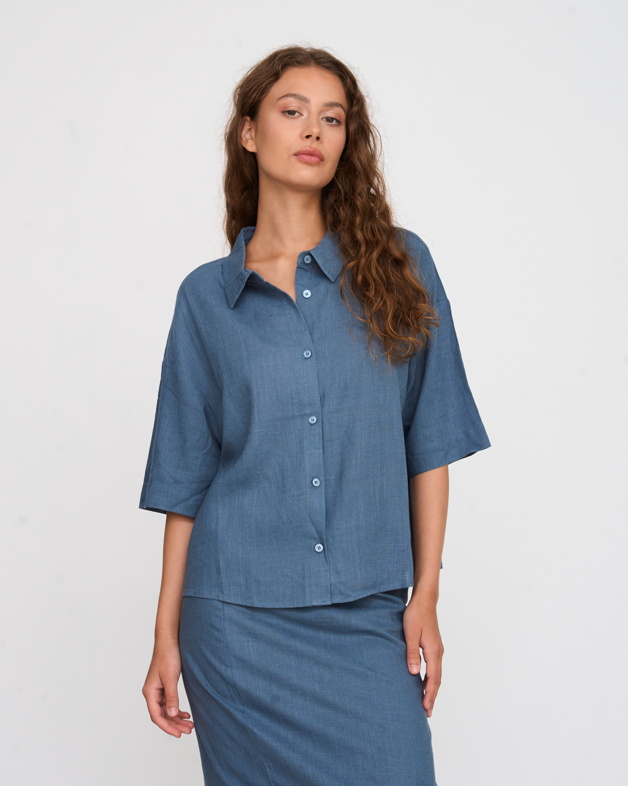 24 Colours Bluse Leinen Blau 24 Colours Bluse Leinen Blau