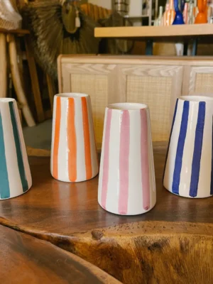 Uma Cantik Keramikvase Gestreift gelb
