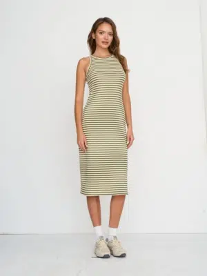 24 Colours Kleid Grün Beige Gestreift
