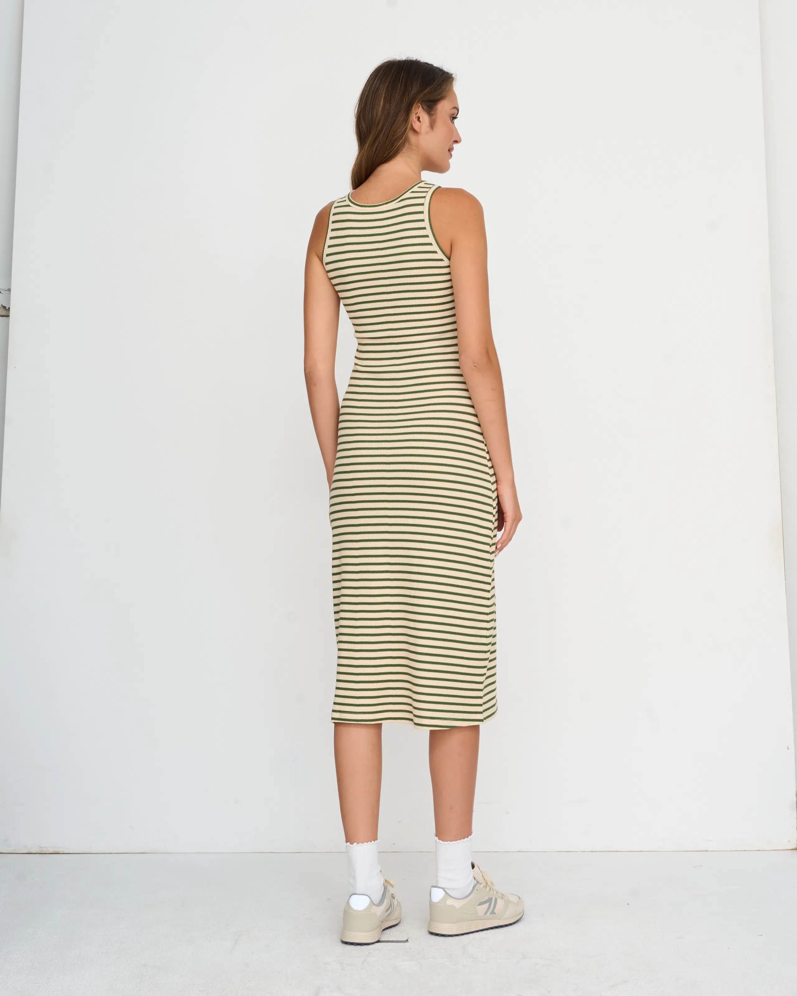 24 Colours Kleid Grün Beige Gestreift