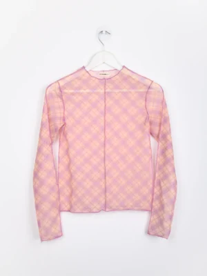 24 Colours Langarmshirt durchsichtig rosa kariert