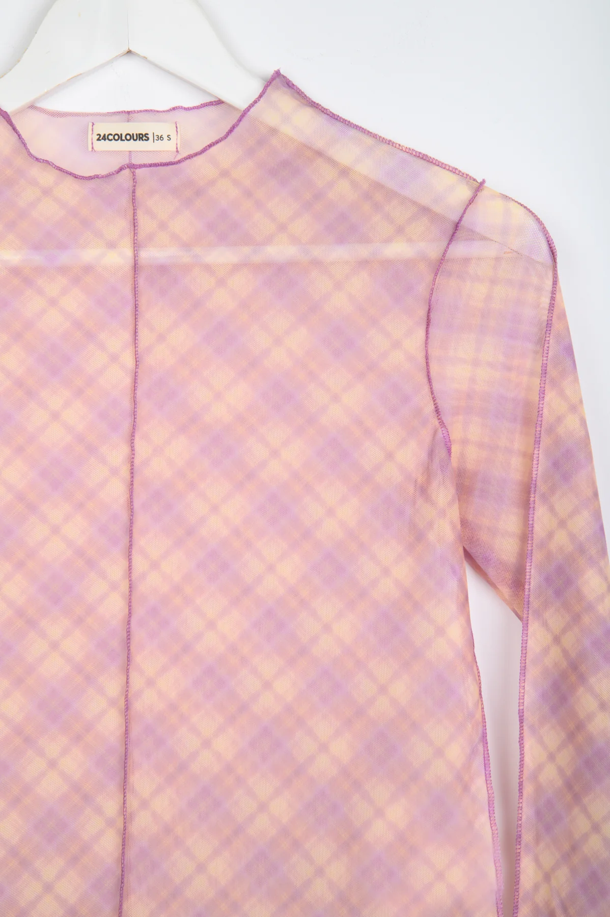 24 Colours Langarmshirt durchsichtig rosa kariert
