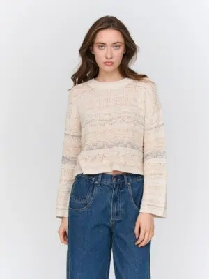 24 Colours Strickpullover gemustert beige