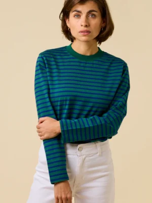 Popeia Langarmshirt Gestreift Dunkelgrün/Blau