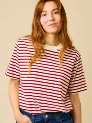 Popeia T-Shirt Gestreift Bordeaux Off-White