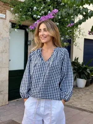 Mindtraveler Bluse Vichymuster Dunkelblau