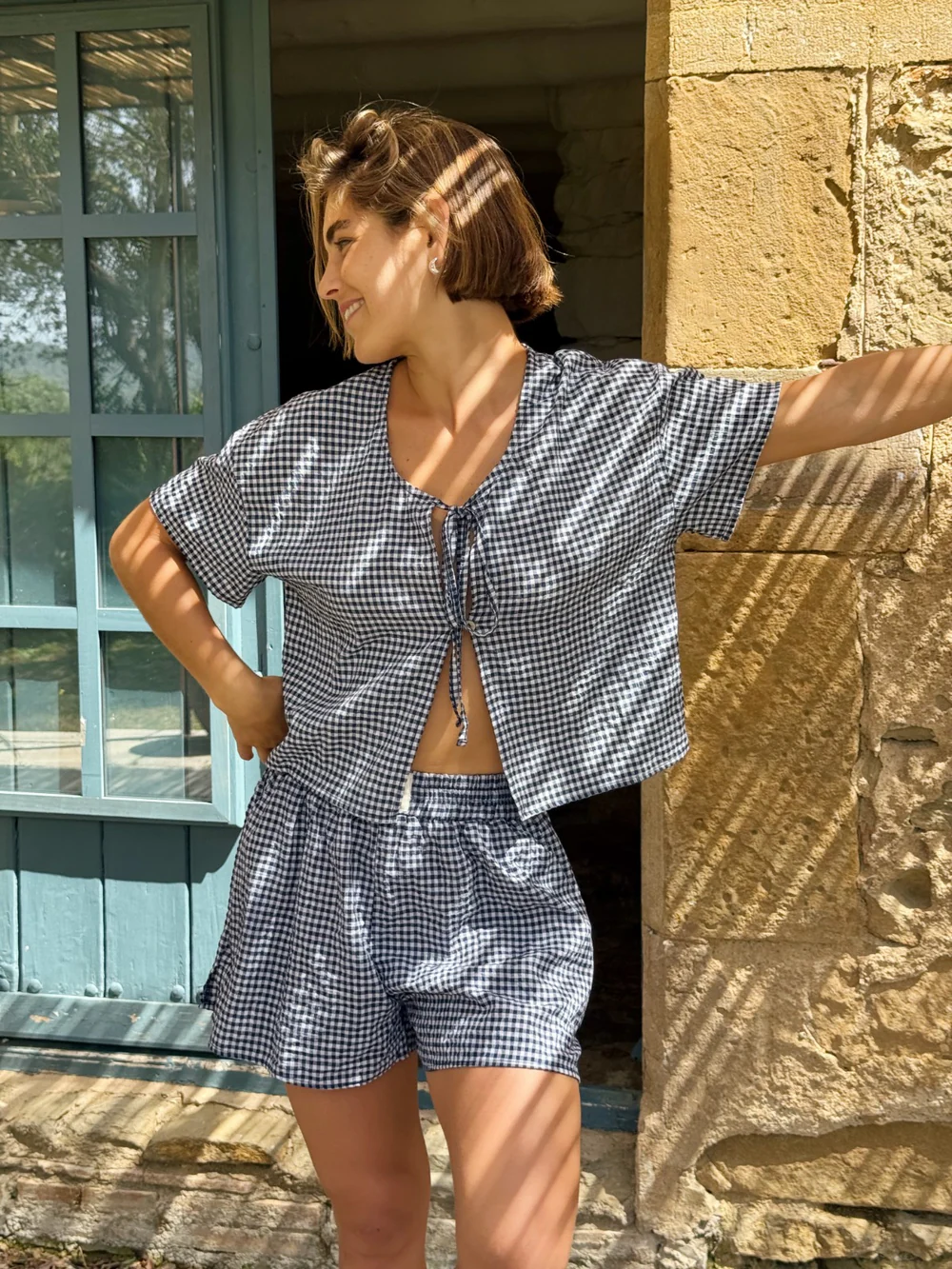 Mindtraveler Bluse Vichy Blau mit Bändern