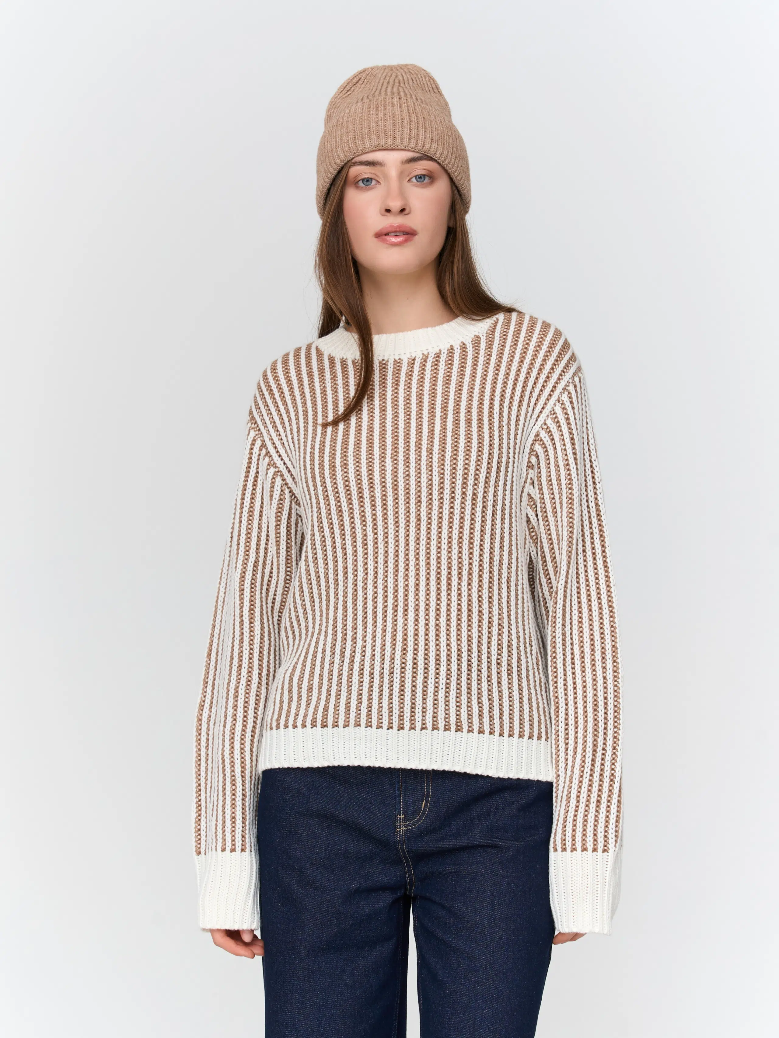 24 Colours Strickpullover Weiss Beige