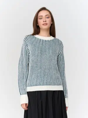 24 Colours Strickpullover Weiss Grün