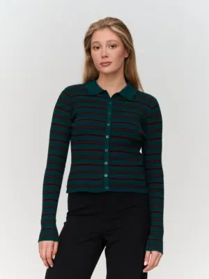 24 Colours Strickpullover mit Kragen gestreift Dunkelgrün