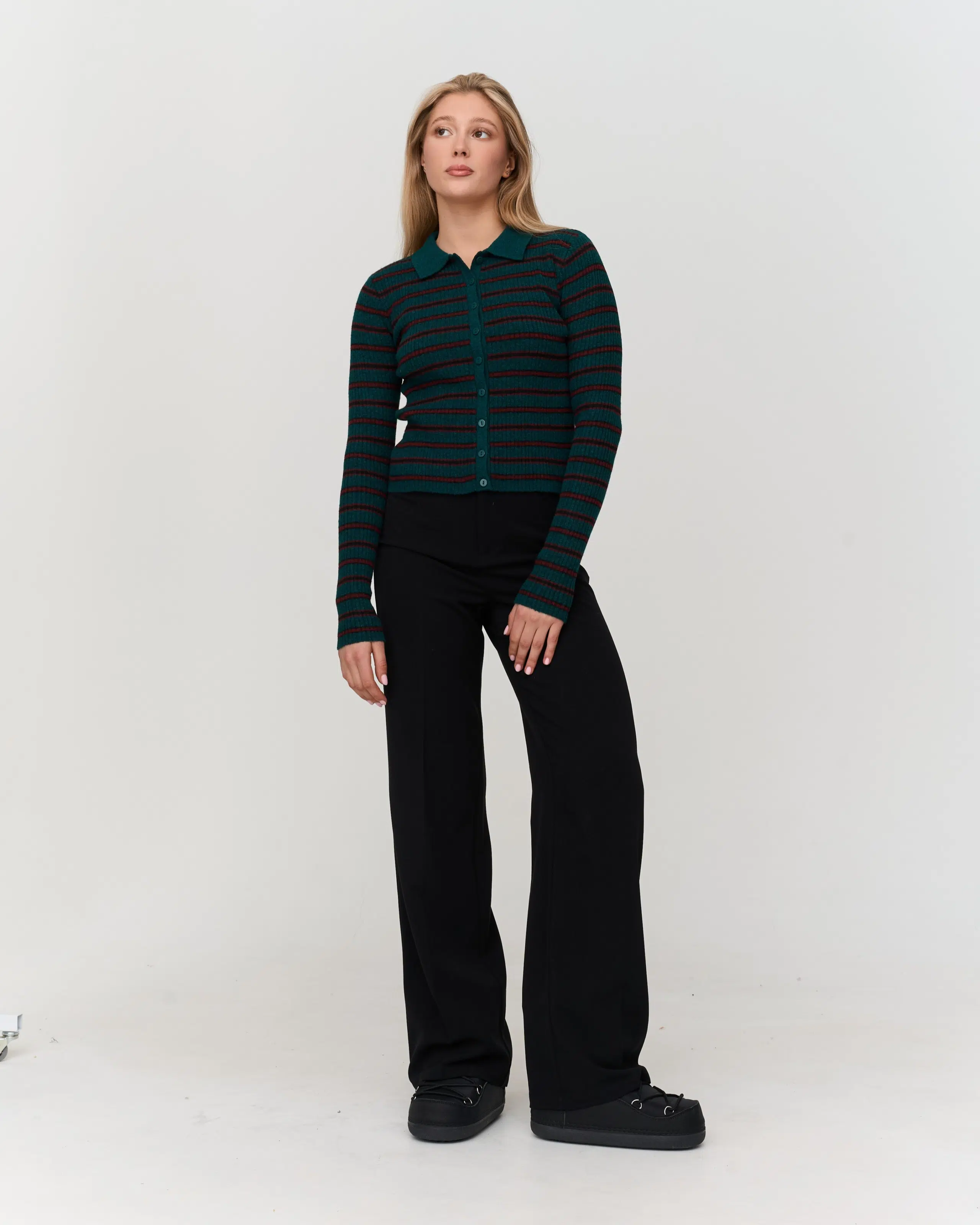 24 Colours Strickpullover mit Kragen gestreift Dunkelgrün