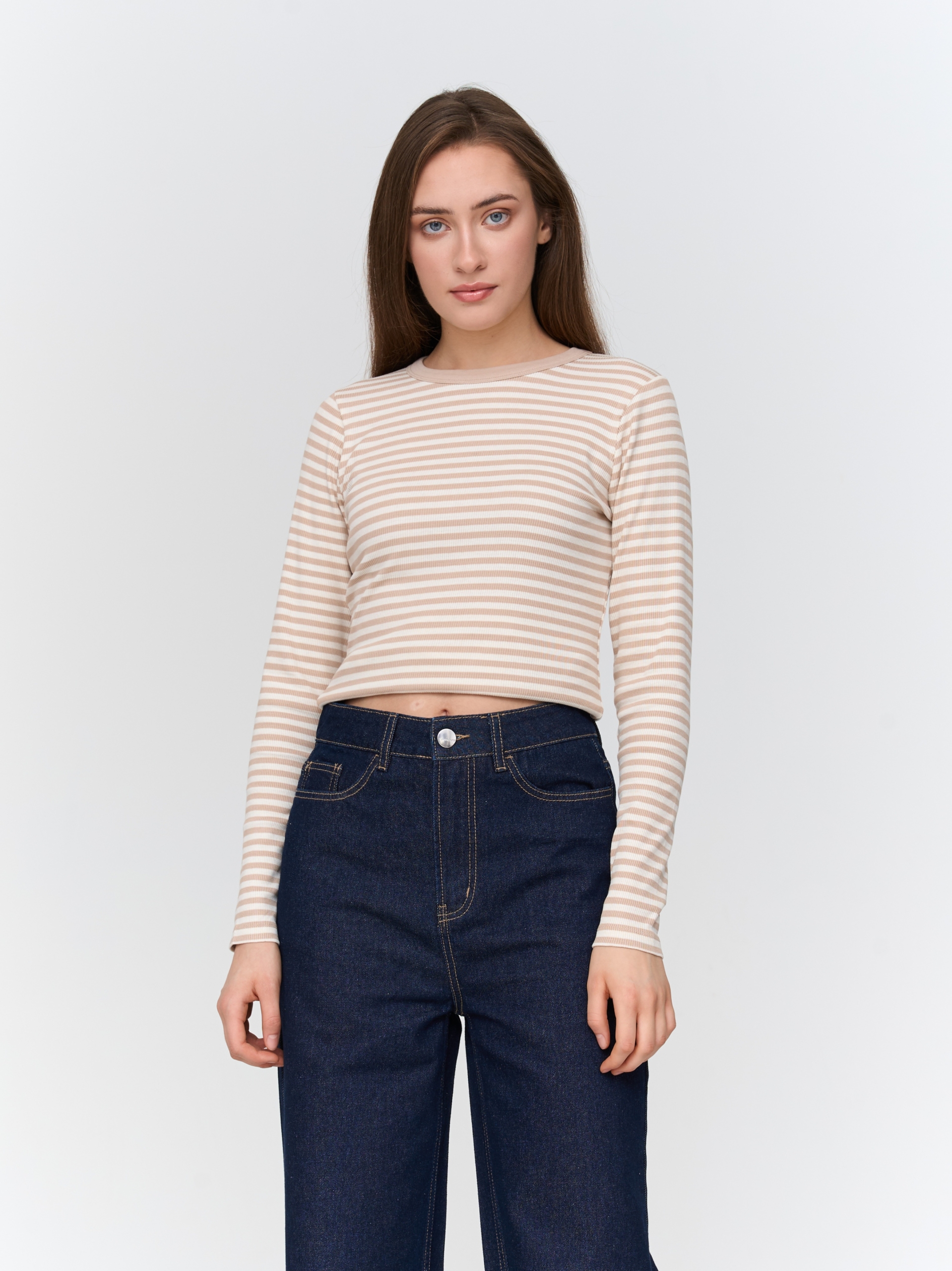 24 Colours Langarmshirt Beige Gestreift