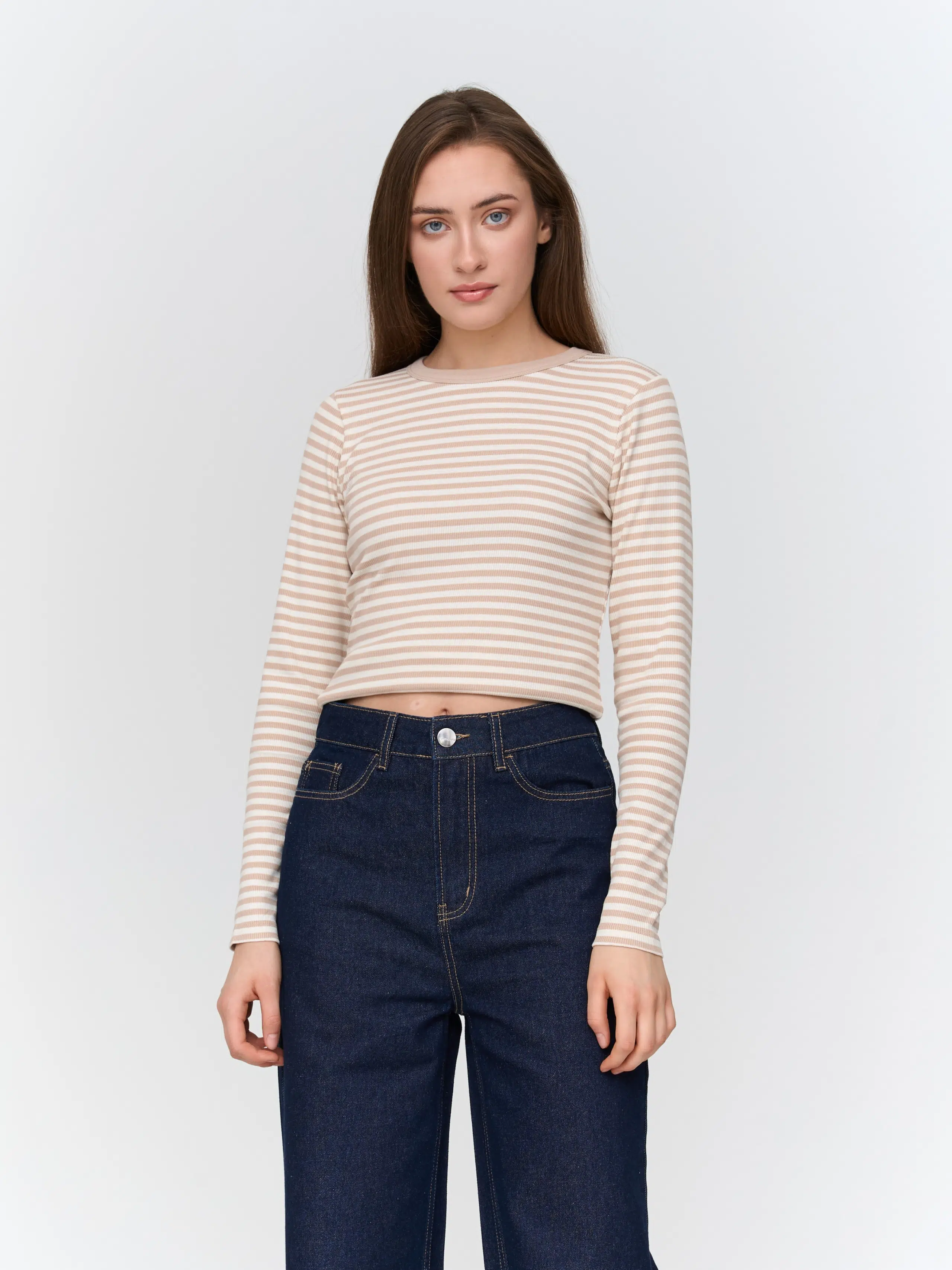 24 Colours Langarmshirt Beige Gestreift