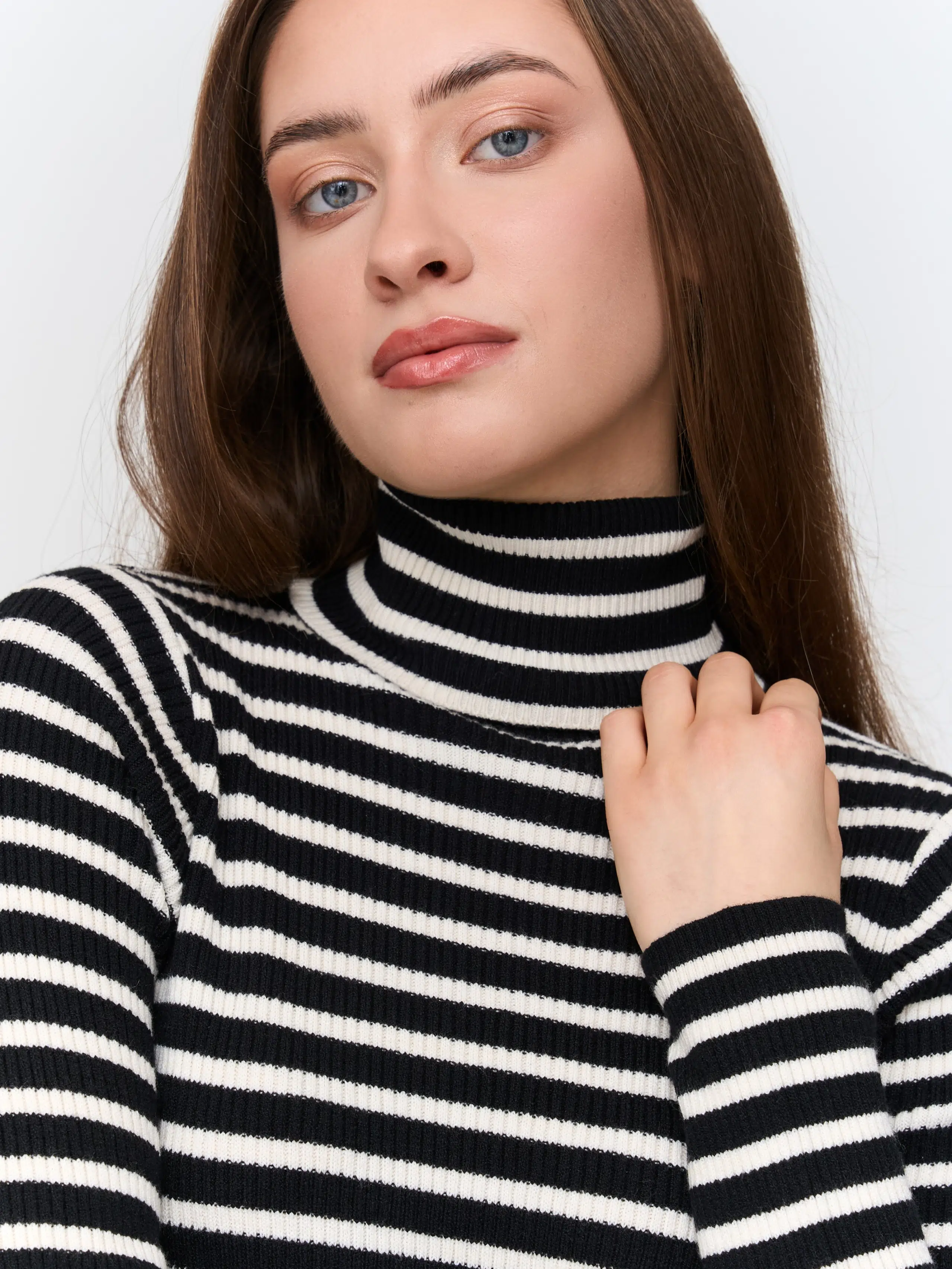 24 Colours Rollkragen Langarmshirt Gestreift Schwarz