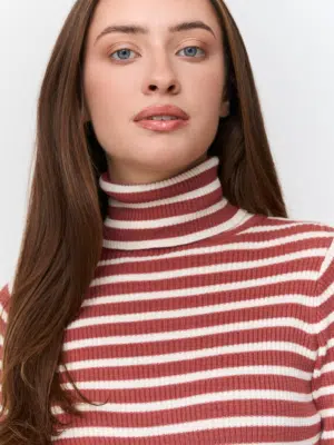 24 Colours Rollkragen Langarmshirt Gestreift Rot