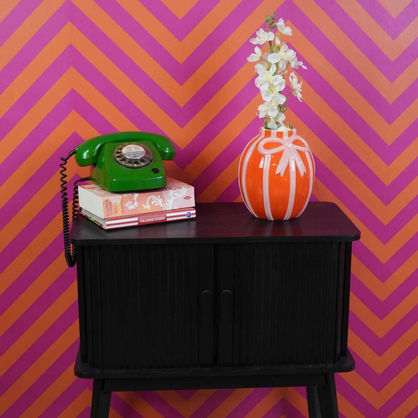 Housevitamin Keramik Vase mit Schleife Rot Rosa
