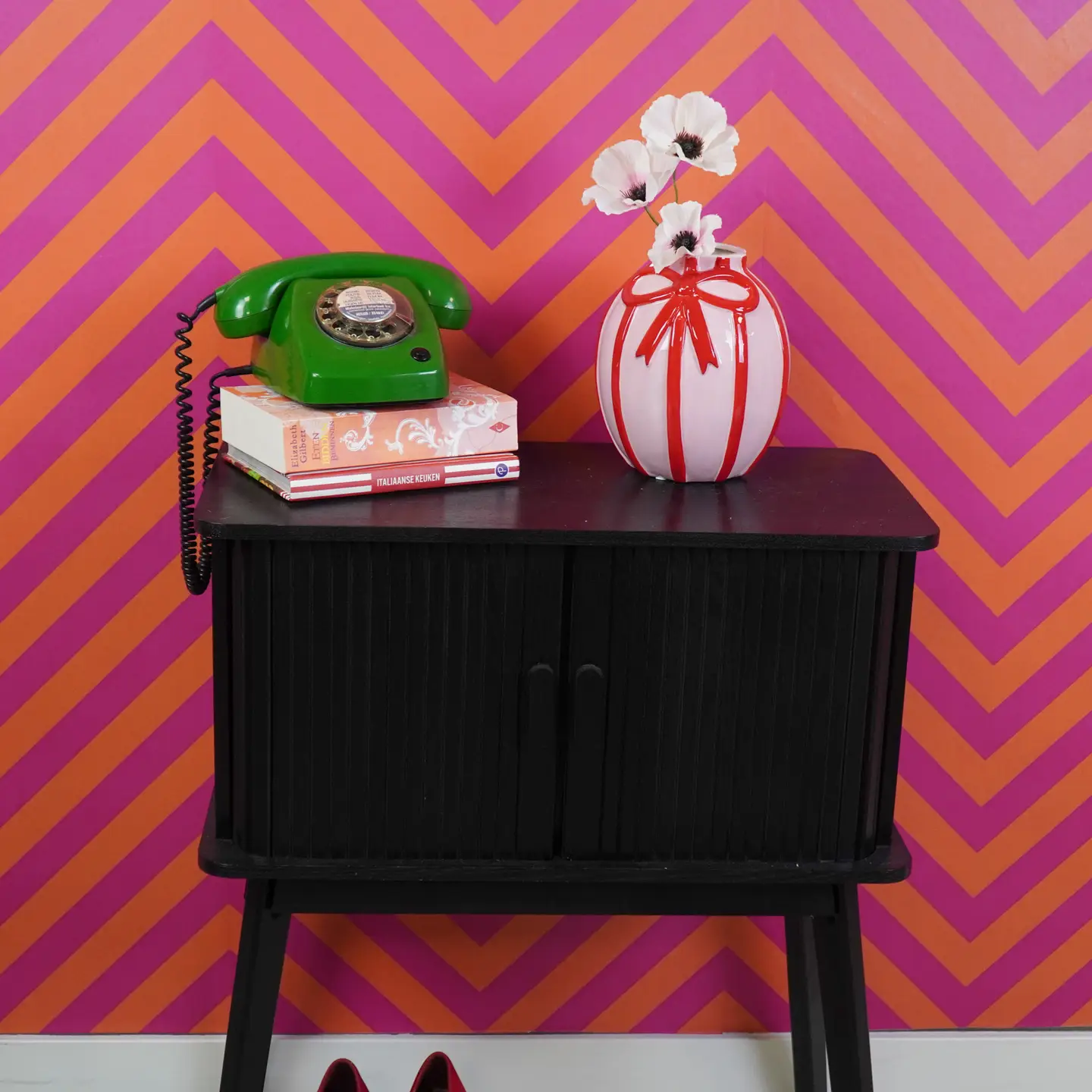 Housevitamin Keramik Vase mit Schleife Rosa Rot