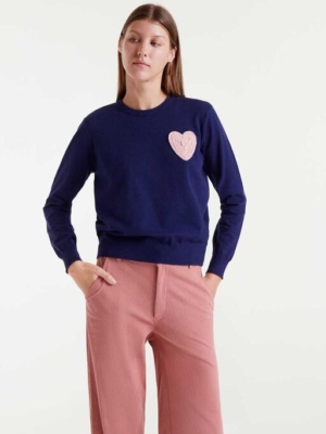 Compania Fantastica Strickpullover Dunkelblau mit Herz