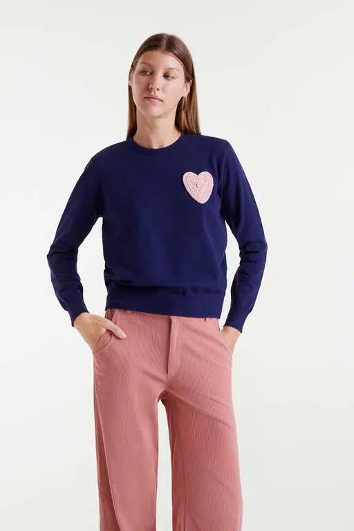 Compania Fantastica Strickpullover Dunkelblau mit Herz