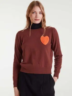 Compania Fantastica Strickpullover Braun mit Herz
