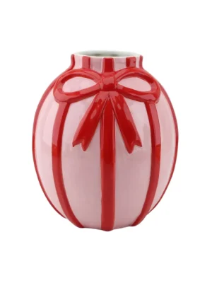 Housevitamin Keramik Vase mit Schleife Rosa Rot