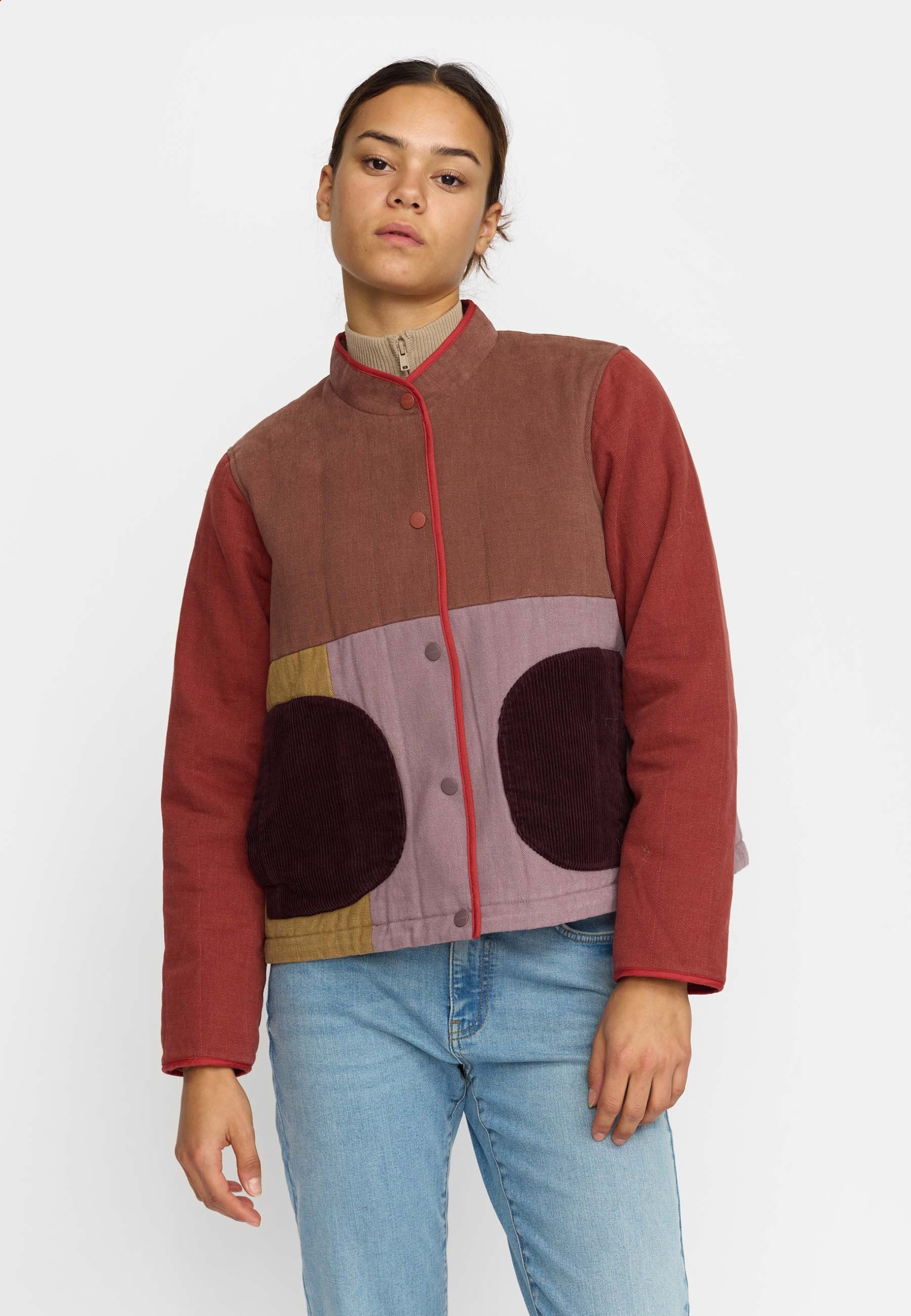 Selfhood Teddyjacke Quilted Patchwork Jacket Braun