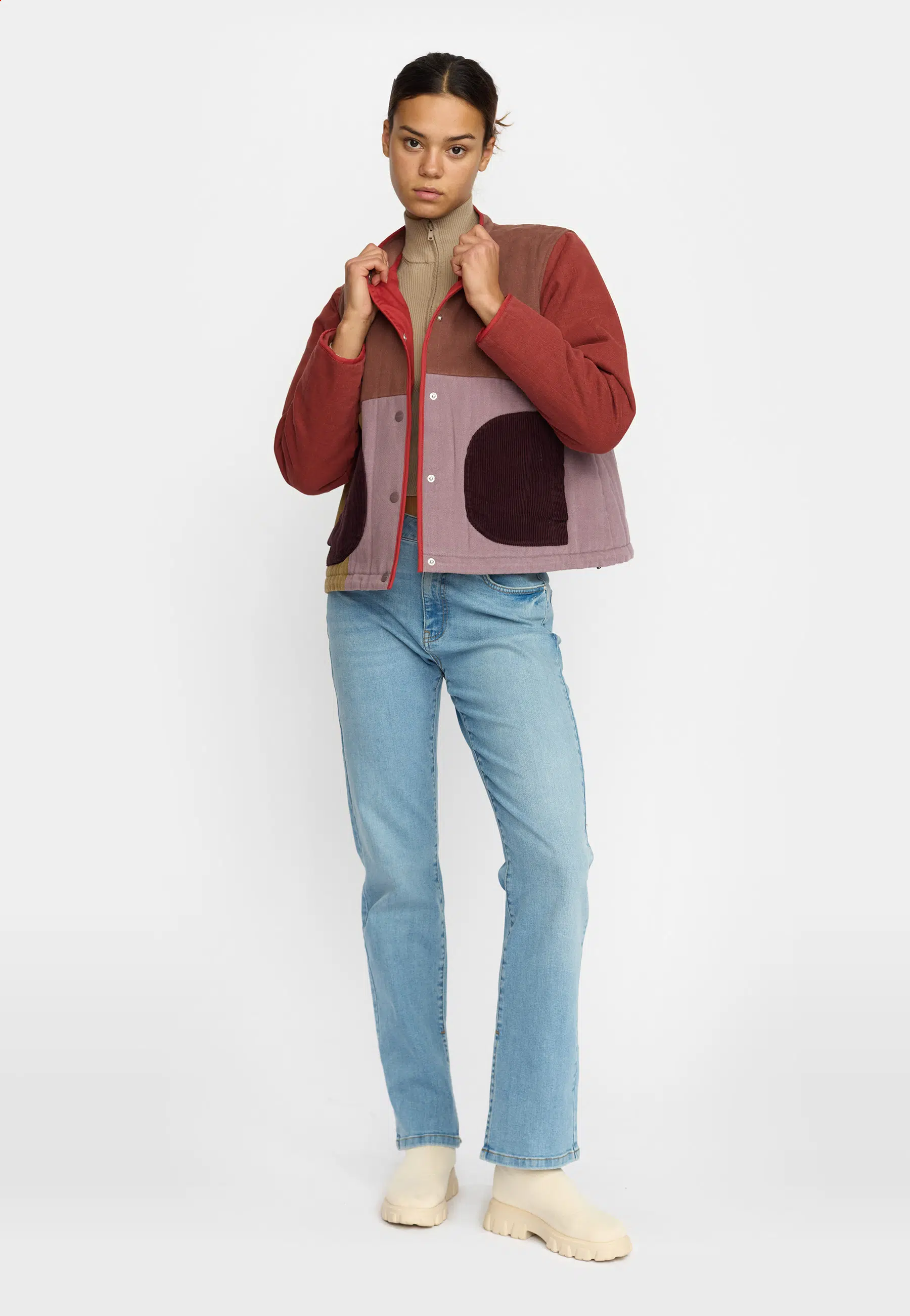 Selfhood Teddyjacke Quilted Patchwork Jacket Braun Selfhood Teddyjacke Quilted Patchwork Jacket Braun