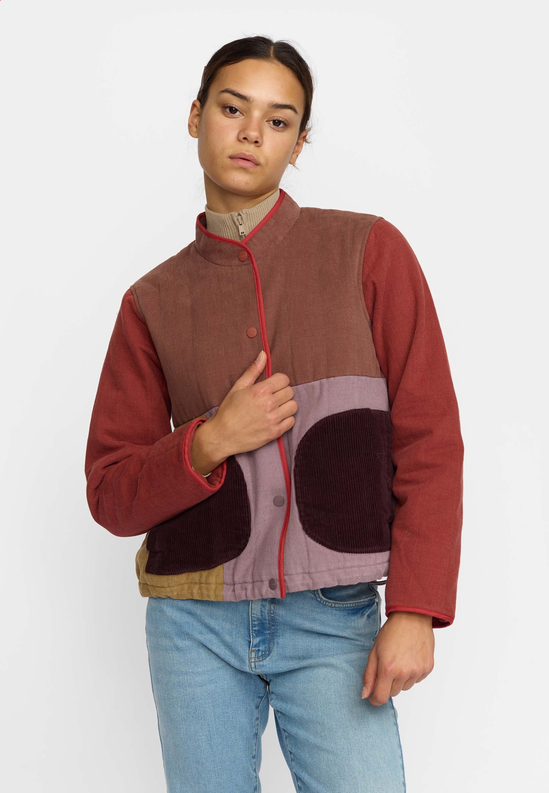 Selfhood Teddyjacke Quilted Patchwork Jacket Braun Selfhood Teddyjacke Quilted Patchwork Jacket Braun