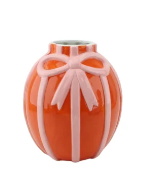 Housevitamin Keramik Vase mit Schleife Rot Rosa