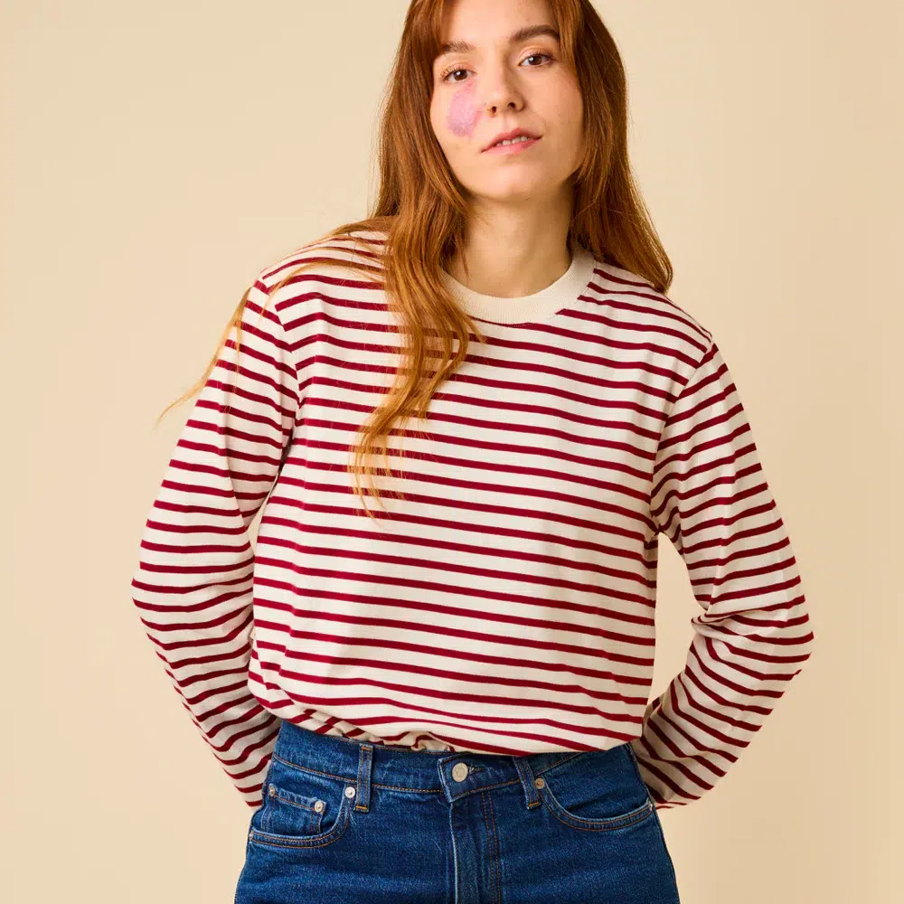 Popeia Langarmshirt Gestreift Weinrot