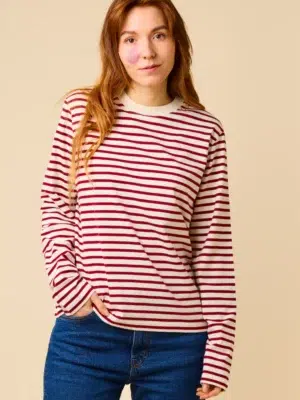 Popeia Langarmshirt Gestreift Weinrot