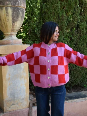 Mindtraveler Strickjacke Valentina Rot Rosa kariert