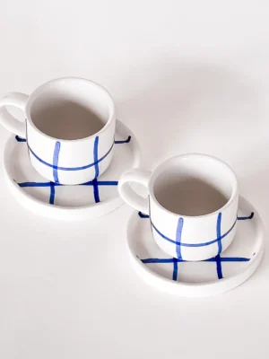 Magazin Minori Espresso Tassen Grid mare blue (2er Set - 4 Teile)