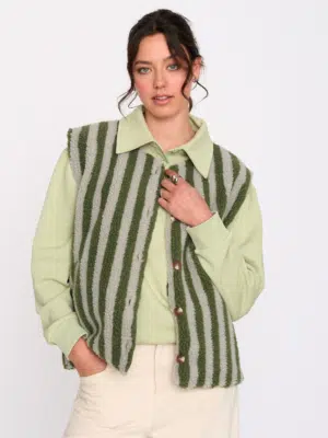 24 Colours Teddyweste Grün gestreift